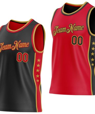 Custom Reversible Black Red-Old Gold Double Side Star Basketball Jersey, Gift For Basketball Fans