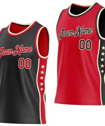 Custom Reversible Black Red-Cream Double Side Star Basketball Jersey, Gift For Basketball Fans