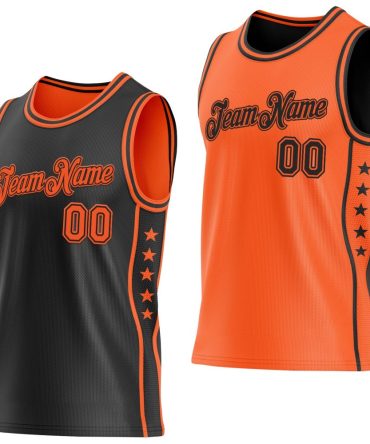 Custom Reversible Black Orange Double Side Star Basketball Jersey, Gift For Basketball Fans