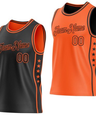 Custom Reversible Black Orange Double Side Star Basketball Jersey, Gift For Basketball Fans