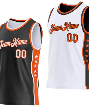 Custom Reversible Black White-Orange Double Side Star Basketball Jersey, Gift For Basketball Fans