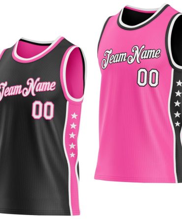 Custom Reversible Black White-Pink Double Side Star Basketball Jersey, Gift For Basketball Fans