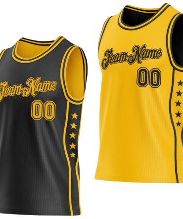 Custom Reversible Black Gold Double Side Star Basketball Jersey, Gift For Basketball Fans