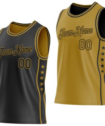 Custom Reversible Black Old Gold Double Side Star Basketball Jersey, Gift For Basketball Fans