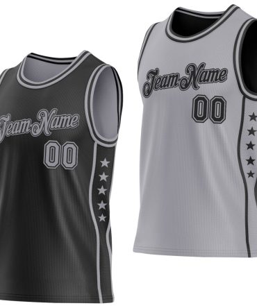 Custom Reversible Black Gray Double Side Star Basketball Jersey, Gift For Basketball Fans