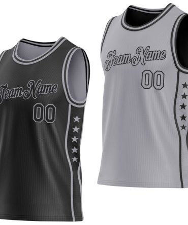 Custom Reversible Black Gray Double Side Star Basketball Jersey, Gift For Basketball Fans