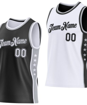 Custom Reversible Black White-Gray Double Side Star Basketball Jersey, Gift For Basketball Fans