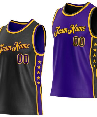 Custom Reversible Black Purple-Gold Double Side Star Basketball Jersey, Gift For Basketball Fans