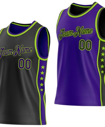 Custom Reversible Black Purple-Neon Green Double Side Star Basketball Jersey, Gift For Basketball Fans