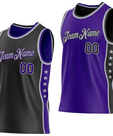 Custom Reversible Black Purple-Gray Double Side Star Basketball Jersey, Gift For Basketball Fans