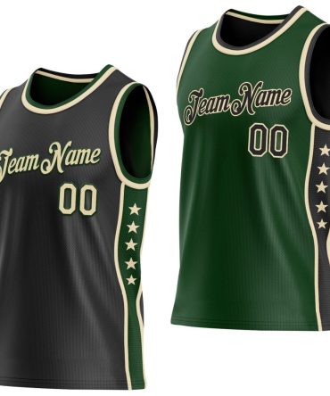 Custom Reversible Black Cream-Green Double Side Star Basketball Jersey, Gift For Basketball Fans