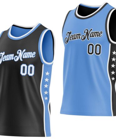 Custom Reversible Black White-Lakes Blue Double Side Star Basketball Jersey, Gift For Basketball Fans