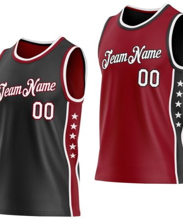 Custom Reversible Black White-Crimson Double Side Star Basketball Jersey, Gift For Basketball Fans