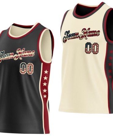 Custom Reversible Black Vintage Usa Flag-Cream Double Side Star Basketball Jersey, Gift For Basketball Fans