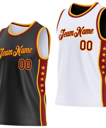 Custom Reversible Black Crimson-Gold Double Side Star Basketball Jersey, Gift For Basketball Fans