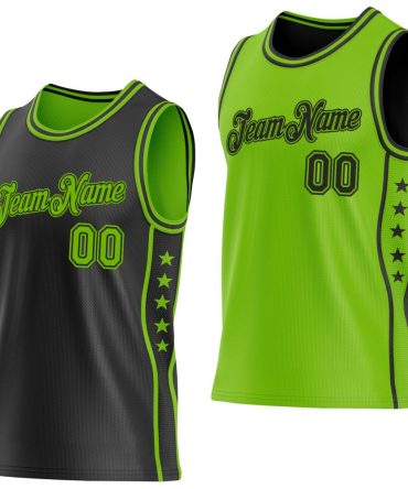 Custom Reversible Black Neon Green Double Side Star Basketball Jersey, Gift For Basketball Fans
