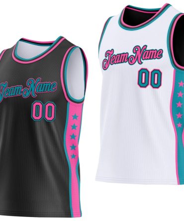 Custom Reversible Black Pink-Teal Double Side Star Basketball Jersey, Gift For Basketball Fans