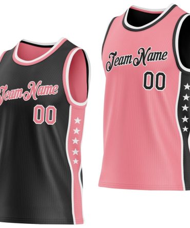 Custom Reversible Black Medium Pink-White Double Side Star Basketball Jersey, Gift For Basketball Fans