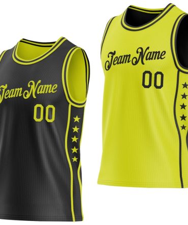 Custom Reversible Black Neon Yellow Double Side Star Basketball Jersey, Gift For Basketball Fans