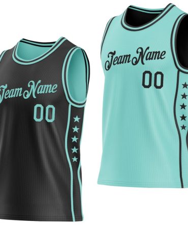 Custom Reversible Black Ice Blue Double Side Star Basketball Jersey, Gift For Basketball Fans