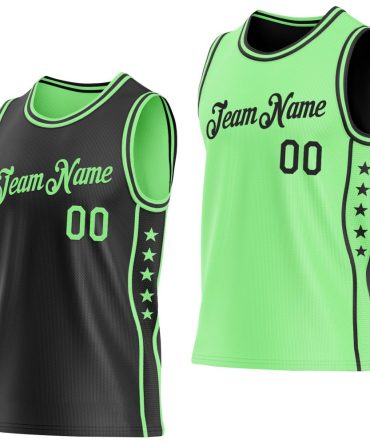 Custom Reversible Black Pea Green Double Side Star Basketball Jersey, Gift For Basketball Fans