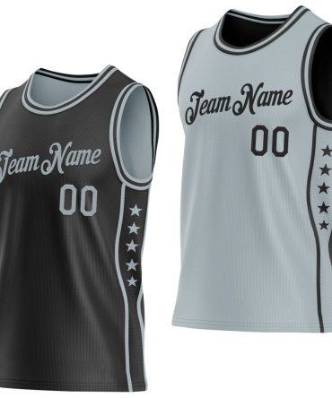 Custom Reversible Black Silver Double Side Star Basketball Jersey, Gift For Basketball Fans