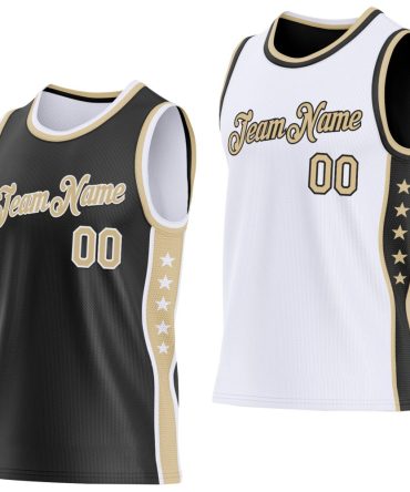 Custom Reversible Black Vegas Gold-White Double Side Star Basketball Jersey, Gift For Basketball Fans