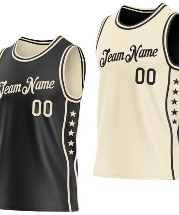 Custom Reversible Black Cream Double Side Star Basketball Jersey, Gift For Basketball Fans