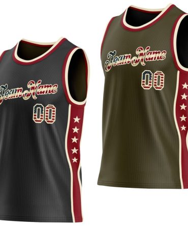 Custom Reversible Black Vintage Usa Flag-Cream Double Side Star Basketball Jersey, Gift For Basketball Fans