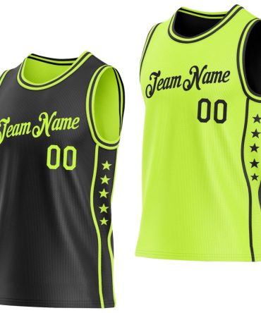 Custom Reversible Black Neon Green Double Side Star Basketball Jersey, Gift For Basketball Fans