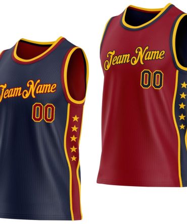 Custom Reversible Navy Crimson-Gold Double Side Star Basketball Jersey, Gift For Basketball Fans