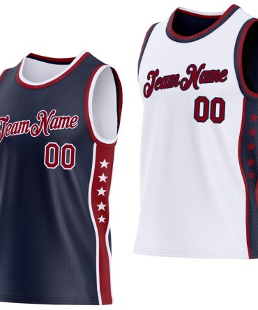 Custom Reversible Navy Crimson-White Double Side Star Basketball Jersey, Gift For Basketball Fans