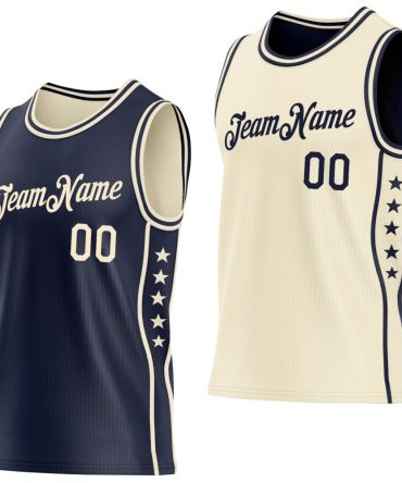 Custom Reversible Navy Cream Double Side Star Basketball Jersey, Gift For Basketball Fans