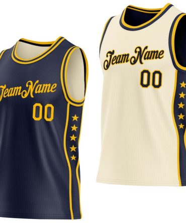 Custom Reversible Navy Gold Double Side Star Basketball Jersey, Gift For Basketball Fans