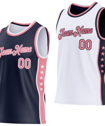 Custom Reversible Navy Medium Pink-White Double Side Star Basketball Jersey, Gift For Basketball Fans