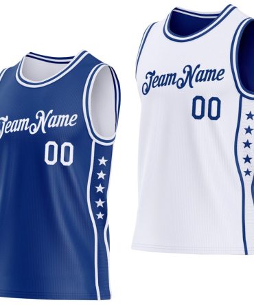 Custom Reversible Royal White Double Side Star Basketball Jersey, Gift For Basketball Fans
