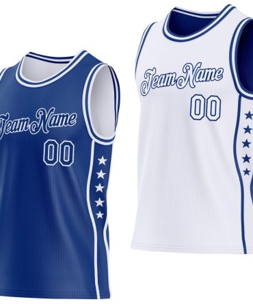 Custom Reversible Royal White Double Side Star Basketball Jersey, Gift For Basketball Fans