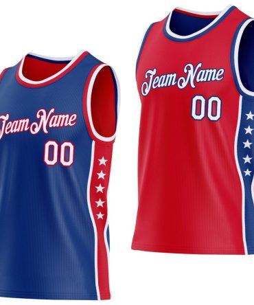 Custom Reversible Royal White-Red Double Side Star Basketball Jersey, Gift For Basketball Fans