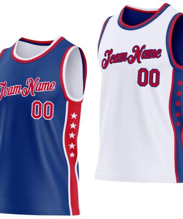 Custom Reversible Royal Red-White Double Side Star Basketball Jersey, Gift For Basketball Fans