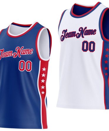 Custom Reversible Royal Red-White Double Side Star Basketball Jersey, Gift For Basketball Fans