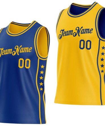 Custom Reversible Royal Gold Double Side Star Basketball Jersey, Gift For Basketball Fans