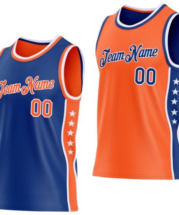 Custom Reversible Royal Orange-White Double Side Star Basketball Jersey, Gift For Basketball Fans