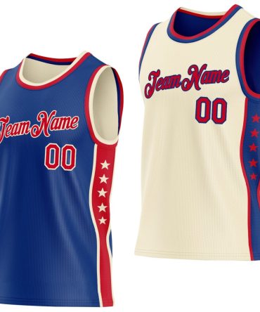 Custom Reversible Royal Red-Cream Double Side Star Basketball Jersey, Gift For Basketball Fans