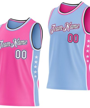 Custom Reversible Pink White Light Blue-Black Double Side Star Basketball Jersey, Gift For Basketball Fans
