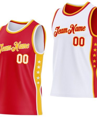 Custom Reversible Red White-Gold Double Side Star Basketball Jersey, Gift For Basketball Fans