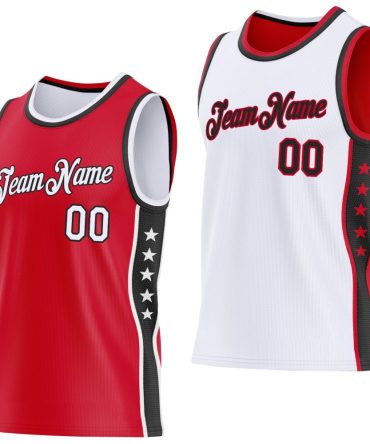 Custom Reversible Red White-Black Double Side Star Basketball Jersey, Gift For Basketball Fans