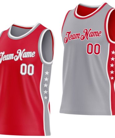 Custom Reversible Red White-Gray Double Side Star Basketball Jersey, Gift For Basketball Fans