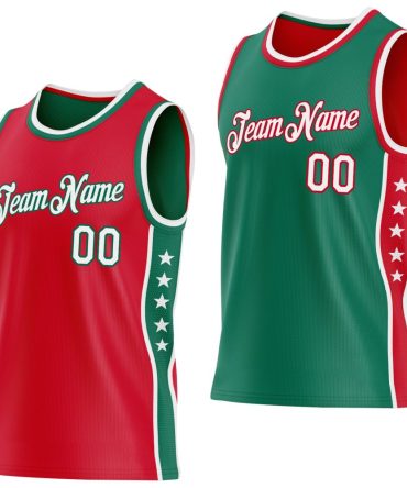 Custom Reversible Red White-Kelly Green Double Side Star Basketball Jersey, Gift For Basketball Fans