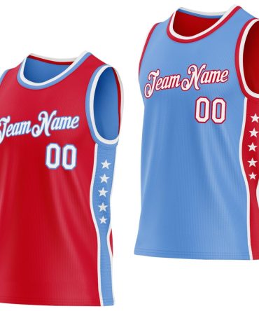 Custom Reversible Red White-Lakes Blue Double Side Star Basketball Jersey, Gift For Basketball Fans