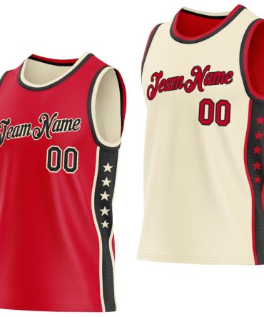 Custom Reversible Red Black-Cream Double Side Star Basketball Jersey, Gift For Basketball Fans